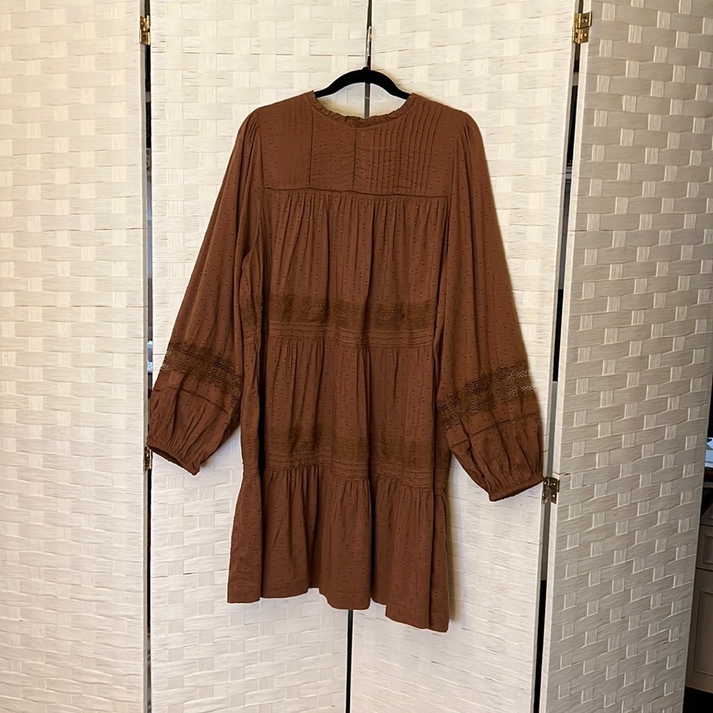 Dress with lace accents, Brown, New with tags